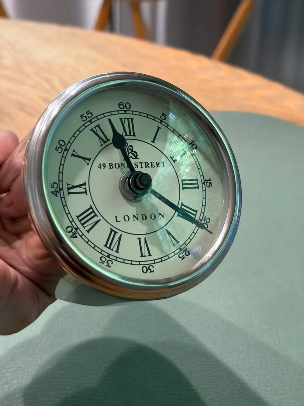 49 Bond Street London Silver Tone Roman Numeral Mantel Desk Clock